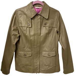 Isaac Mizrahi Live Genuine  Olive Green Leather Jacket Size S